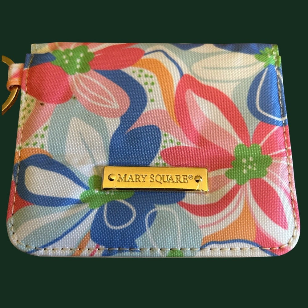 Mary Square Card Case Wallet Womens OS Multicolor Floral Key Ring ID Window